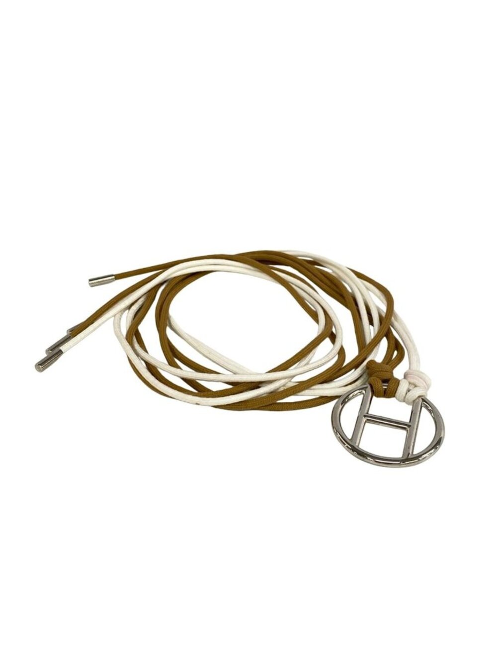 Hermes Belt White Brown Silver Sash Cotton